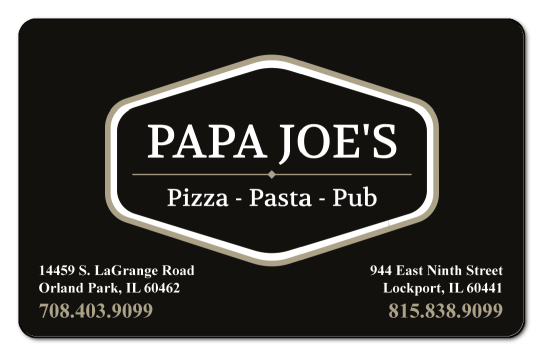 papa joes logo on a black background